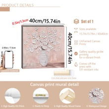 1pc Canvas Print, Floral Textured Wall Art, Modern Vase Canvas Painting Bouquet, White Canvas Painting, Unique Contemporary Dining Room Decor (Frame Optional) - A - View 10