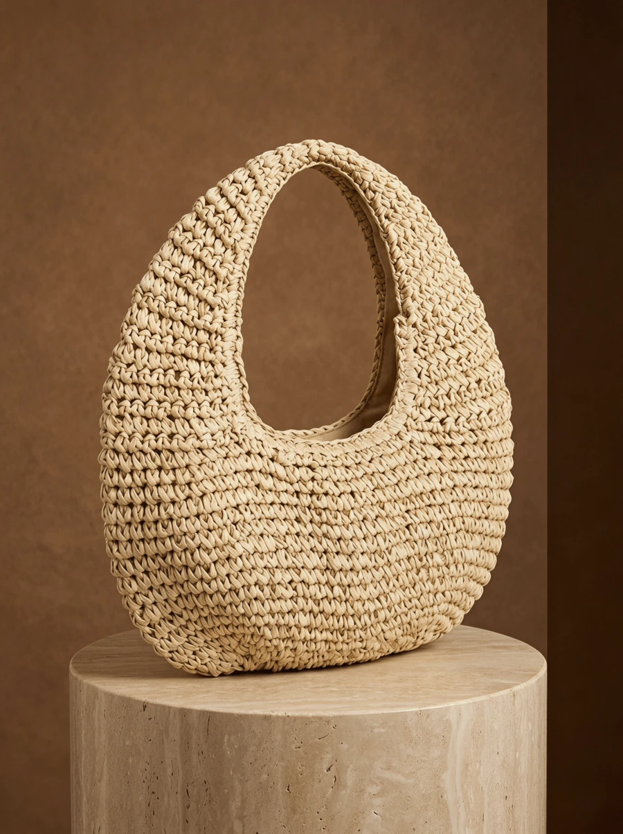CAJUNI Fashionable Minimalist Handmade Straw Shoulder Tote Bag For Women - Beige - View 1