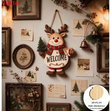2D Flat, 1pc Vintage Christmas Reindeer Wooden Welcome Hanging Decor - A - View 6