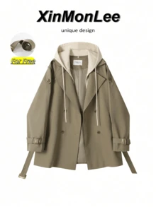 Vintage Double-Breasted Trench Coat Jacket With Buttons, College Office Daily Spring Autumn Vacation Casual Travel, Elegant - Coffee Brown - View 1