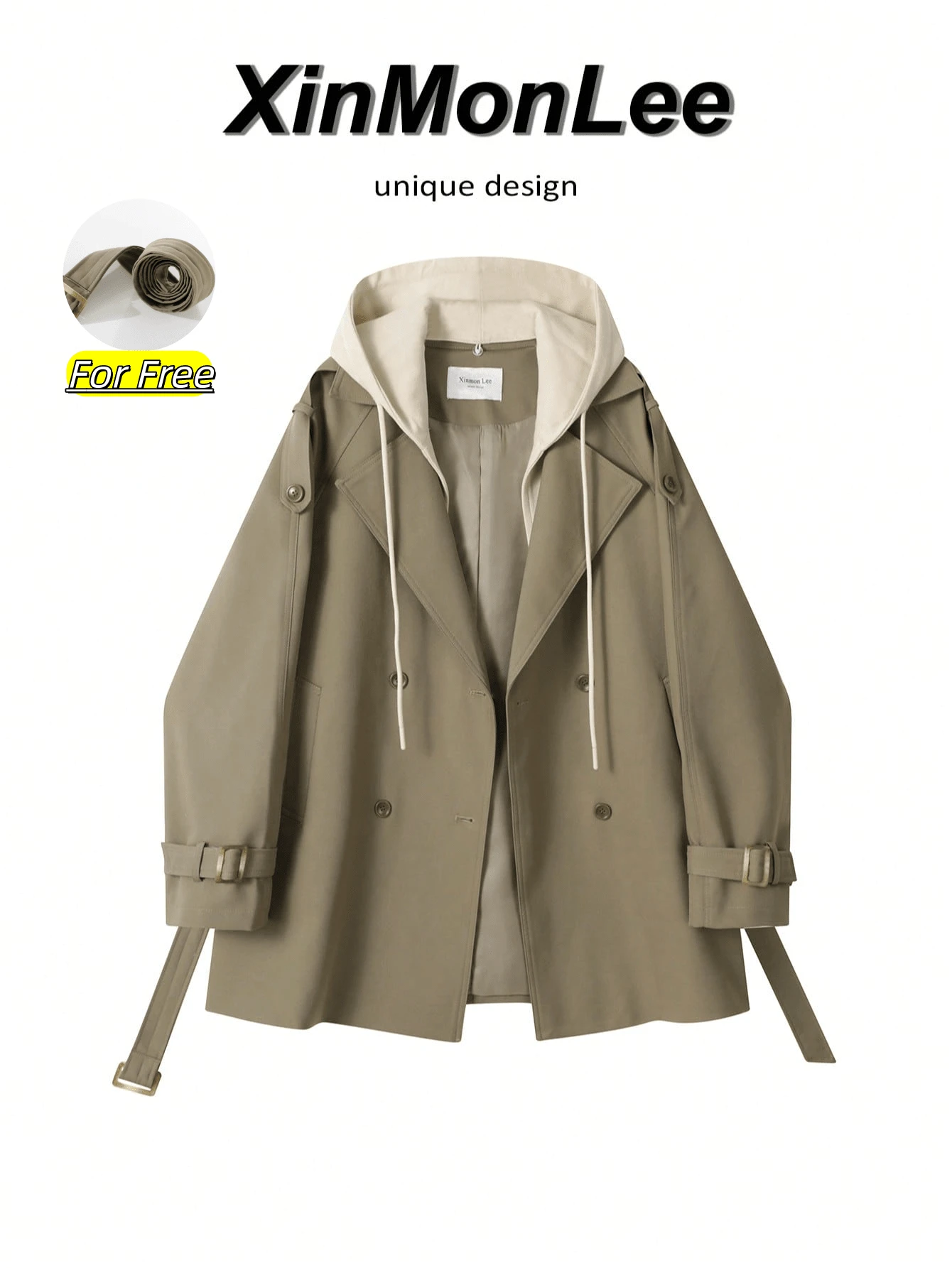 Vintage Double-Breasted Trench Coat Jacket With Buttons, College Office Daily Spring Autumn Vacation Casual Travel, Elegant - Coffee Brown - View 1