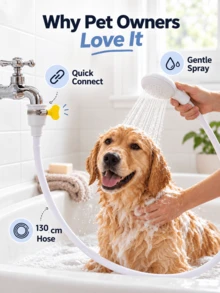 1pc White Pet Shower Head, Dog Bathing Accessory Portable, Pet Bathing Sink Sprayer With Adjustable Hose Clip, 130cm/51.2in Hose, Quick Connect Handheld Cat Dog Bathing Shower Head, Soft Water Flow Pet Cleaning Grooming Spray Gun, Suitable For Bathroom Pet Bathing, Rinsing, Daily Care, All Seasons - Multicolor - View 3