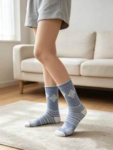 1/4 Pair All-Season Vintage Aesthetic Floral Comfortable Versatile Mid-Calf Socks - Multicolor - View 3