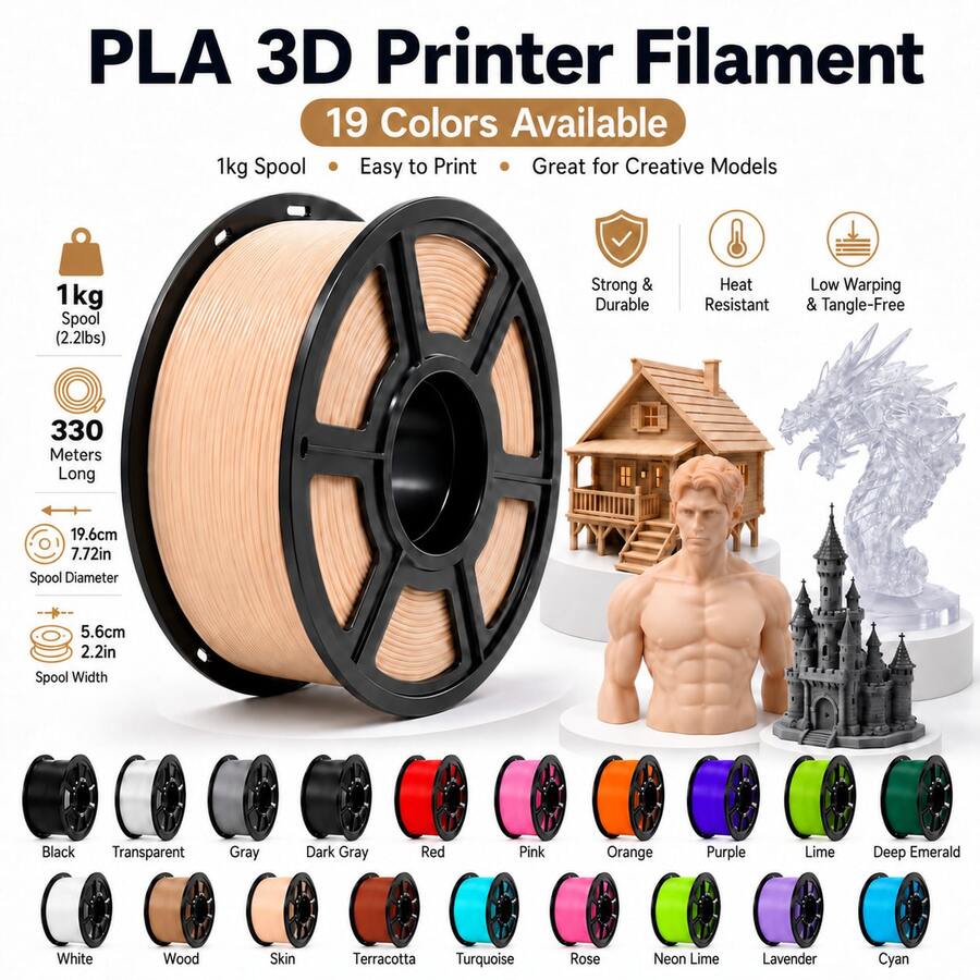 PLA Filament 1.75mm, 1kg/2.2lbs 3D Printer Filament, Approx. 330m, ±0.02mm Dimensional Tolerance, Strong & Durable, Smooth Printing, Vacuum Packed For Most FDM 3D Printers - View 1