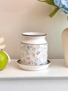 1pc Bowknot Floral Rabbit Ceramic Cutlery Holder, French Floral Chopsticks Fork Spoon Utensil Storage Can, Exquisite Cute Makeup Brush Storage Organizer, Suitable For Restaurant, Living Room, Kitchen, Bedroom - View 13