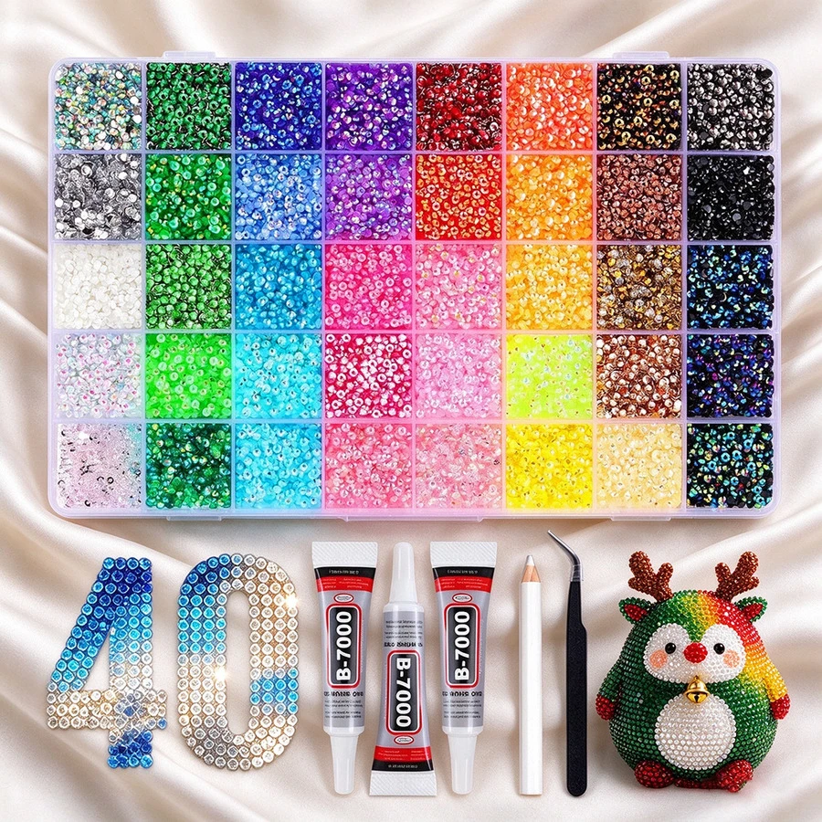 40pcs/28pcs/24pcs Colorful Resin Rhinestone Set, Jelly AB Flat Back Rhinestones, Handmade DIY Materials, Suitable For DIY Phone Cases, Clothing Rhinestone Decoration, Christmas Gifts, Multi-Color Rhinestone Material Pack - Sets - View 1