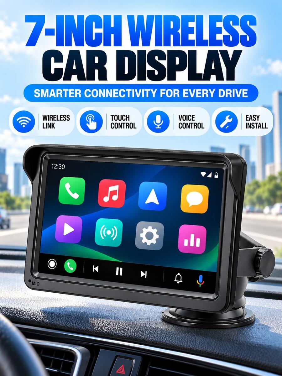 7" Touchscreen Carplay Portable Car Stereo Android Auto, Car Play Navigation, Voice Control, Remote Connection/AUX/FM, Car Radio Receiver, Loop Recording, Plug & Play, For Car Truck Van