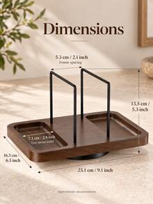 1pc 360° Rotating Napkin Holder & Spice Rack, Walnut Wood Grain Base With Black Metal Frame, Dual-Layer Grooved Tray, Suitable For Kitchen Countertop And Dining Table, Home Storage, Rotating Spice Organizer For Family Use, Christmas Table Decor, Christmas Gift - Multiple Styles - View 9