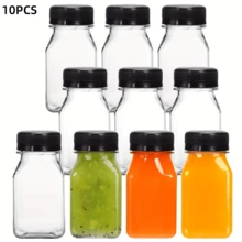 12pcs Small Plastic Bottles With Screw Caps, Suitable For Liquids, Juices, Healthy Drinks - Ginger Concentrate Bottles - Reusable/Leak-Proof/Freezable Transparent Mini Bottles, Plastic Containers With Lids - Black - View 12