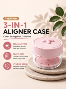 All-In-One Retainer Storage Case With Mirror And Strainer Basket, Portable Aligner Cleaner Case, Denture Bath Box, Mouth Guard Soaking Container For Travel Night Guard - Multicolor - View 3