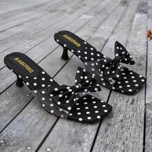Summer New Beach Bow Fashion Casual Versatile Women's High Heel Sandals, Suitable For Shopping, Vacation, Party, Wedding, Home, Gathering - Black - View 7