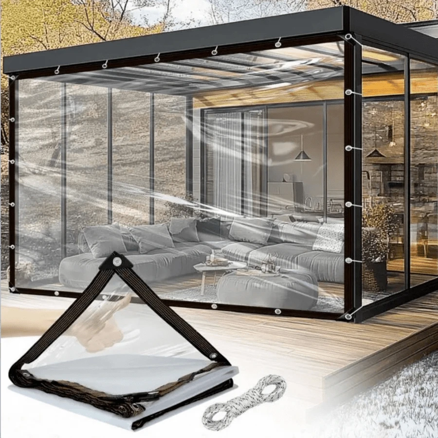 1-Pack Heavy Duty Clear Vinyl Tarp - Waterproof Windproof, With Extra Grommets And Ropes, For Outdoor Use - Perfect For Patios, Porch Awnings, Plant Covers, And Camping - Transparent - View 1