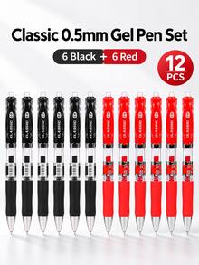 3/6/12pcs Retractable Gel Pens Set, 0.5mm Large Capacity Black, Dark Blue & Red Ink Pens, Smooth Writing Signature Pens For Students, Teachers, School Supplies & Office Stationery - Multiple Options Available - View 9