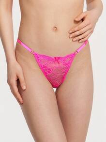 Aesletic Floral Lace Sexy G-String, Low Rise, Breathable THongs - Hot Pink - View 2