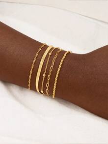 5pcs/Set Fashionable Elegant Metal Bracelet Set, Suitable For Daily Wear, Gift For Friends - Yellow Gold - View 2