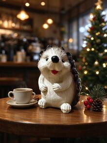 1pc Hedgehog Figurine, Resin Wood Carving Style, Christmas Tabletop Decor, Winter Display, Garden Ornament, Holiday Gift, Bookshelf Decoration, Desktop Sculpture, Home Decor - Hedgehog - View 3