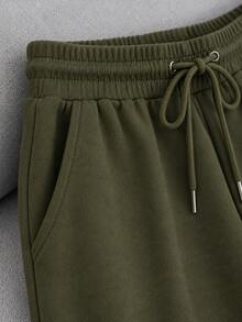 Pantalones deportivos pans pants dama mujer casuales casual pantalón wide leg pierna ancha estilo deportivo bolsas bolsillos funcionales tela cómoda suave cintura elástica ajuste holgado - Verde militar - Ver 2