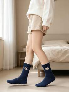 1/5 đôi tất cao cổ phong cách đại học họa tiết gấu hoạt hình dệt jacquard ngọt ngào thoải mái dễ phối đồ - Nhiều màu - Xem 6