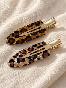 2pcs Leopard Print Acetate Hair Clips, Metal Crocodile Clips, Vintage Tortoise Shell Style, Bangs Clips, Suitable For Daily Styling And Party - Multicolor - View 8