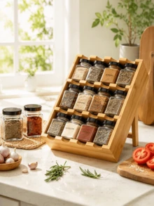 Spice Rack Set With Storage Holder And Clear Glass Spice Jars, Black Sealed Lids, Multi Compartment For Spices & Seasonings, Visible Design For Easy Access, Kitchen Countertop Organizer To Keep Tidy - Random Color - View 4