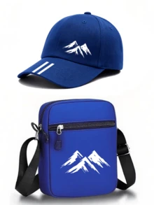1pc/2pcs Line Mountain Pattern Printed Unisex Street Style Outdoor Sports Baseball Cap & Crossbody Bag, Adjustable, Gift For Yourself Or Friends - Multicolor - View 9
