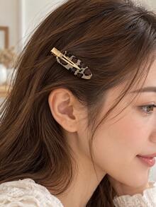 2pcs Leopard Print Acetate Hair Clips, Metal Crocodile Clips, Vintage Tortoise Shell Style, Bangs Clips, Suitable For Daily Styling And Party - Multicolor - View 2