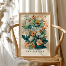 1-Piece Plant And Flower Poster, Printed On Turquoise And Peach Canvas, Vintage Art And Craft Style Wall Decoration.(Optional Frame) - A - View 4