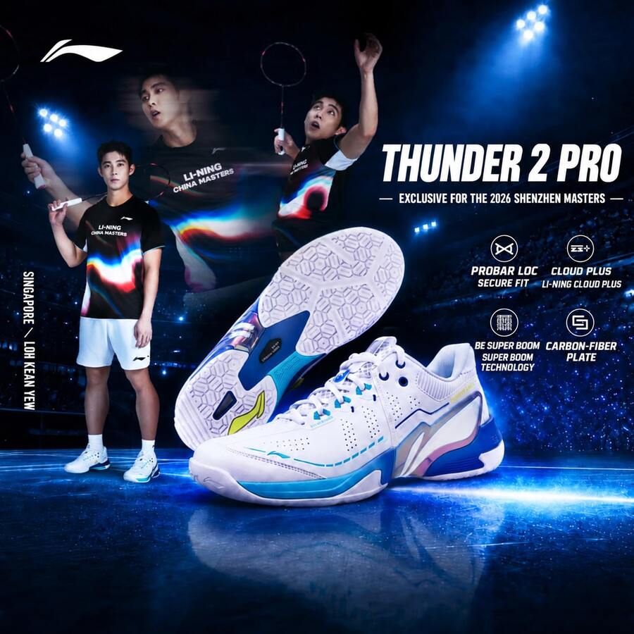 I‑NING THUNDER 2 PRO 中性輕量高回彈羽球比賽鞋 皮克球鞋 AYAW001 - 白色/海青藍 - 查看 1