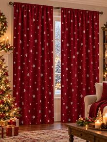 2pcs Christmas Curtains, Santa Claus Snowman Gnome Reindeer Sleigh Snowflake Print, Holiday Polyester Rod Pocket Floor Length Curtains, Soft Decorative Curtain Set, Suitable For Living Room Bedroom Holiday Party Winter Home Decor - A - View 12