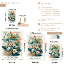 1-Piece Plant And Flower Poster, Printed On Turquoise And Peach Canvas, Vintage Art And Craft Style Wall Decoration.(Optional Frame) - A - View 9