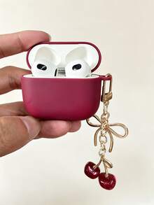 1pc Cute Cherry Bow Keychain TPU Earphone Protective Case, Soft Anti-Drop Earphone Shell Cover Compatible With Apple Earphones - Burgundy - View 9