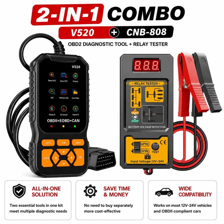 2PCS V520 OBD2 Code Reader & CNB-808 Relay Tester Combo, Professional ...