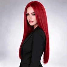 شعر مستعار طويل مستقيم أحمر للنساء بطول 28 بوصة، مظهر طبيعي، مناسب للارتداء اليومي، حفلات العطلات، الكوسبلاي - الأحمر - مشاهدة 2