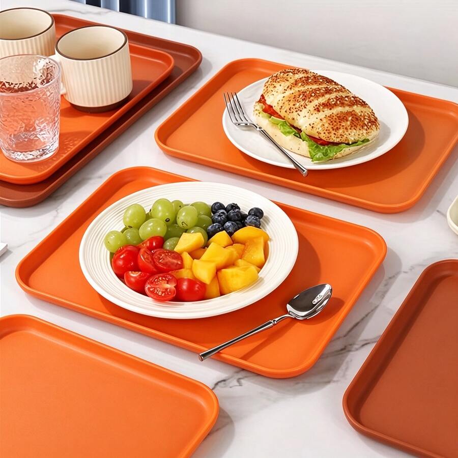 3/1pc Orange Rectangular Plastic Tray, 5 Sizes Available, Non-Slip Storage Tray For Breakfast, Fruit, Snacks, Cosmetics, Keys, Kitchen And Living Room Decor - Multicolor - View 1