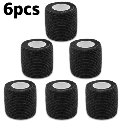 6 Pack Black Individually Wrapped Self Adhesive Cohesive Wrap, 2" X 5 Yards Elastic Tattoo Grip Tape Athletic Tape, Strong Self-Adherent Stretch Wrap For Sports & Equipment