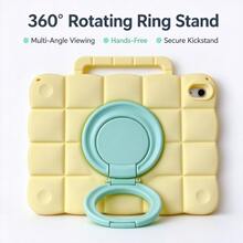 Soft Grid Silicone Tablet Case Compatible With Ipad, Portable Handle & 360° Rotating Kickstand, Anti-Drop Full Coverage Protective Cover, Multi-Color Ring, Fits All Generations - Multicolor - View 8