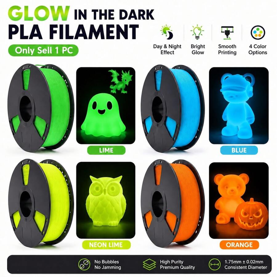 DIY 1kg/2.2LB Spool PETG Glow-In-The-Dark 3D Printing Filament, High Brightness Long Afterglow, 1.75mm Size Accuracy +/- 0.02mm, Fluorescent Blue/Yellow/Orange, Suitable For Christmas Decoration