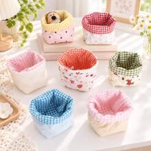 Quilted Fabric Storage Basket, Cute Plaid Desktop Organizer, Soft Padded Design, Foldable Small Storage Bin, Suitable For Cosmetics, Makeup, Stationery, Jewelry And Daily Essentials, Macaron Color Bedroom, Vanity, Dorm And Home Decor, Suitable For Women - View 2