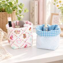 Quilted Fabric Storage Basket, Cute Plaid Desktop Organizer, Soft Padded Design, Foldable Small Storage Bin, Suitable For Cosmetics, Makeup, Stationery, Jewelry And Daily Essentials, Macaron Color Bedroom, Vanity, Dorm And Home Decor, Suitable For Women - View 4