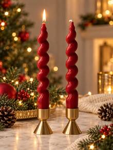 Red Christmas Tree Twisted Cone Candle, Spiral Shaped Decorative Candle, Suitable For Christmas Table, Holiday Party, Wedding And Home Decor - Red - View 10