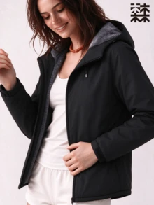 mulinsen Women's Winter Fleece Lined Hooded Windproof Jacket, Zipper Windproof Warm Coat, Suitable For Hiking And Daily Commuting - Black - View 2