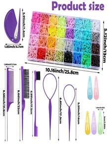 Christmas Hair Styling Tool Set, 24/32 Colors Small Rubber Bands With Storage Box, Children's Hair Accessories Set Includes Hair Flip Tool / Pointed Tail Comb / Eyebrow Brush / Hair Clips / Rubber Band Cutter, Ponytail Braiding Styling Tools Suitable For Girls, Bubble Braids Daily Hairstyles - Multicolor - View 3