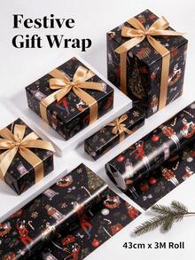 1 Roll, 43*300 Cm (16.93*118.11 Inches), Walnut-Crate Pattern Wrapping Paper, Cute Cartoon Christmas Element Patterns, Christmas-Style Printed Gift Wrapping Paper, Festive Gift Wrapping Paper - Multi-color - View 7