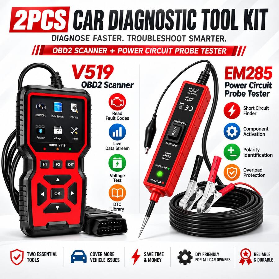 V519 OBD2 Scanner And EM285 Power Probe Tester, 2-In-1 Car Diagnostic ...