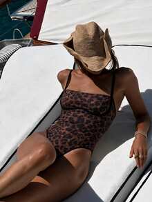 Elegant Women's Sexy Red Spaghetti Strap One-Piece Swimsuit, Suitable For Beach, Party And Gathering In Spring/Summer Vacation - Multicolor - View 5