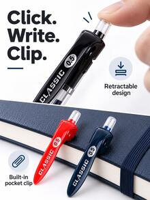 3/6/12pcs Retractable Gel Pens Set, 0.5mm Large Capacity Black, Dark Blue & Red Ink Pens, Smooth Writing Signature Pens For Students, Teachers, School Supplies & Office Stationery - Multiple Options Available - View 5