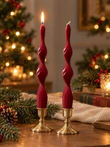 Red Christmas Tree Twisted Cone Candle, Spiral Shaped Decorative Candle, Suitable For Christmas Table, Holiday Party, Wedding And Home Decor - Red - View 9