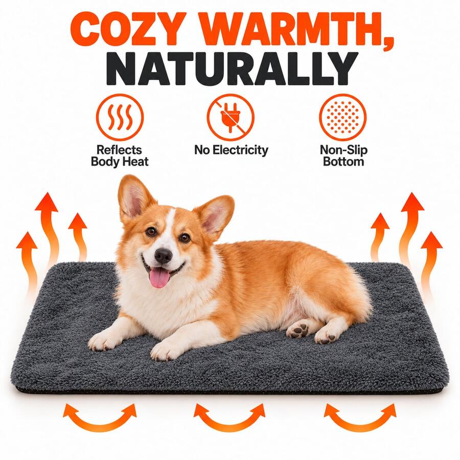 2026 Upgraded Self-Heating Pet Mat, Suitable For Dogs And Cats, Soft Chenille Fleece Warm Dog Bed And Cat Bed, Reflective Warm Winter Pet Sleeping Pad, Non-Slip Bottom, No Electricity Required, Comfortable Cage Mat For Sofa, Floor And Dog Kennel - Dark Grey - View 1