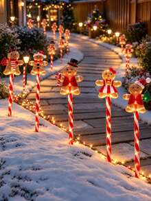 Christmas Gingerbread Man Solar Ground Light, Waterproof LED Outdoor Pathway Light, 8 Lighting Modes, Auto On At Dusk, 8 Hours Working Time, Cute Garden Decor, Christmas Garden Lawn Porch Gift, Christmas Party - Multicolor - View 6
