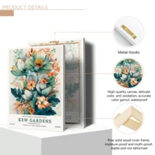 1-Piece Plant And Flower Poster, Printed On Turquoise And Peach Canvas, Vintage Art And Craft Style Wall Decoration.(Optional Frame) - A - View 11